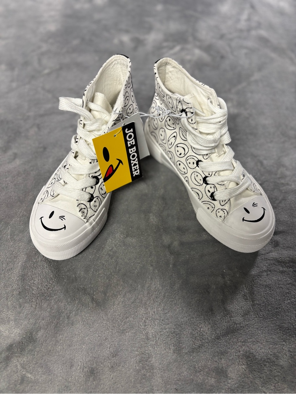 Joe Boxer White High-Top Sneakers with Smiley Print